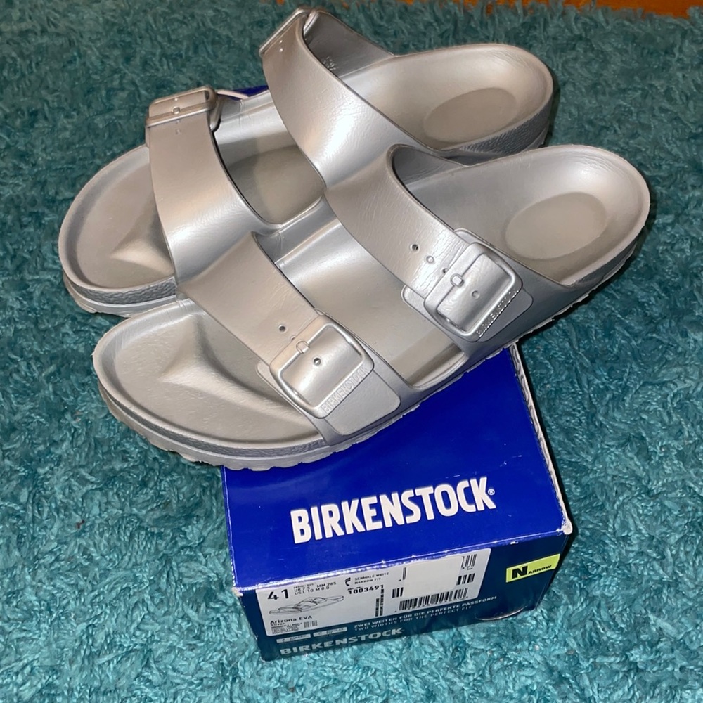 Silver Birkenstock sandals